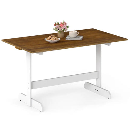 55 Inch Dining Table for 4-6 People Rectangular Kitchen Table with Solid Wood Trestle Base-Walnut Costway