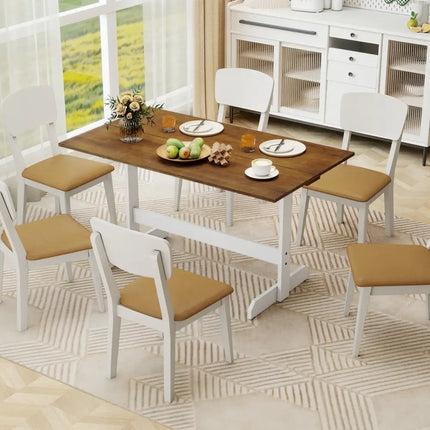 55 Inch Dining Table for 4-6 People Rectangular Kitchen Table with Solid Wood Trestle Base-Walnut Costway