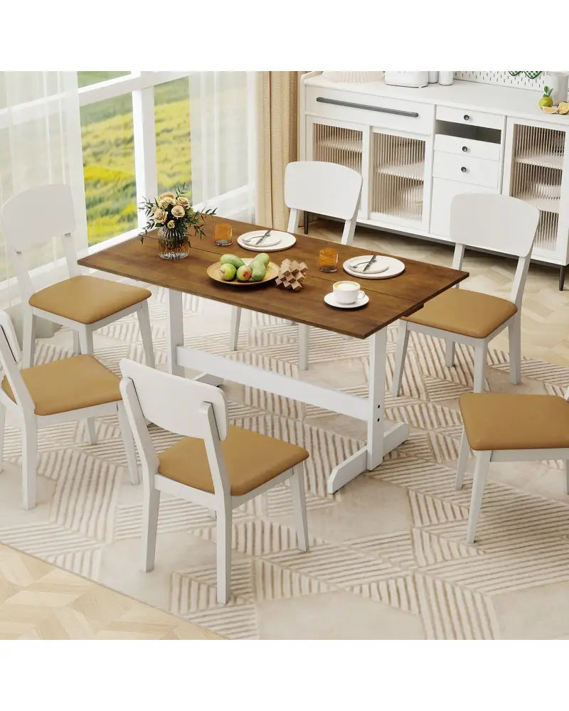 55 Inch Dining Table for 4-6 People Rectangular Kitchen Table with Solid Wood Trestle Base-Walnut - Walnut - Dining