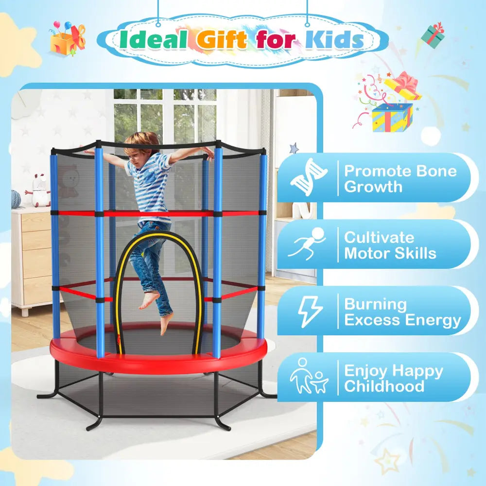 55 Inch Kids Recreational Trampoline Bouncing Jumping Mat with Enclosure Net-Navy - Navy - Trampolines