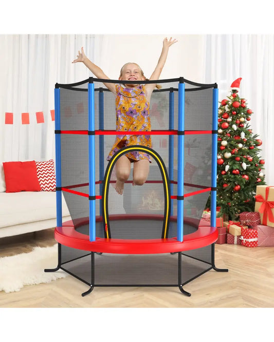 55 Inch Kids Recreational Trampoline Bouncing Jumping Mat with Enclosure Net-Navy - Navy - Trampolines