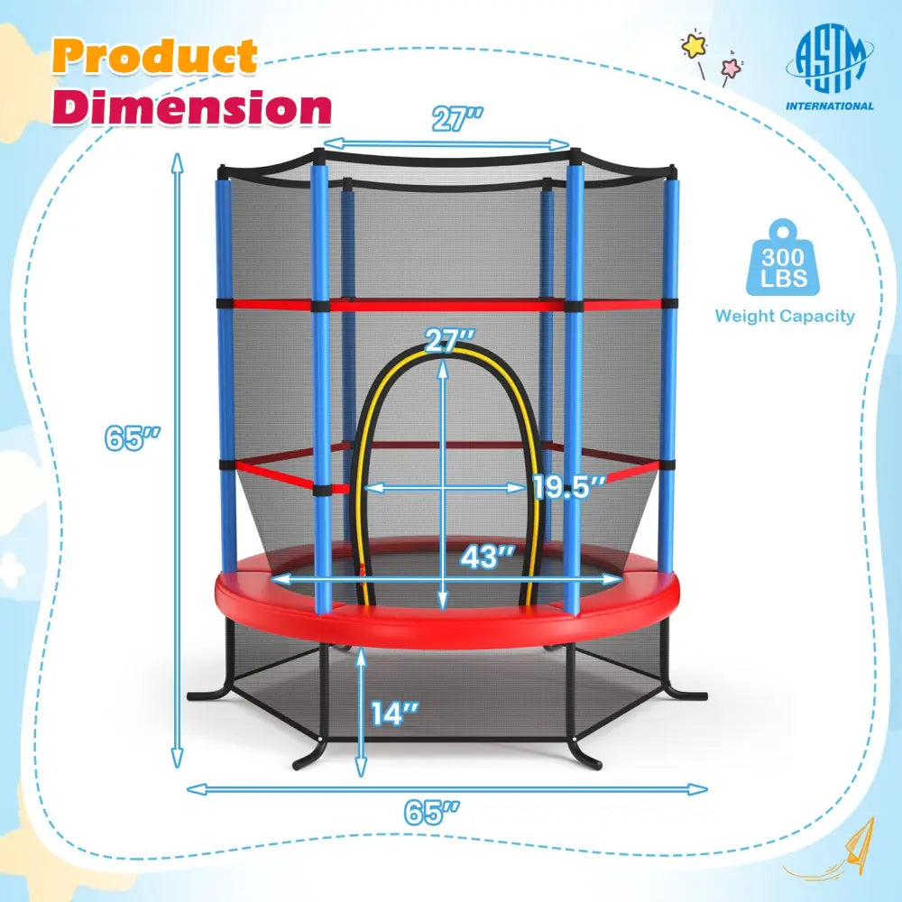 55 Inch Kids Recreational Trampoline Bouncing Jumping Mat with Enclosure Net-Navy - Navy - Trampolines