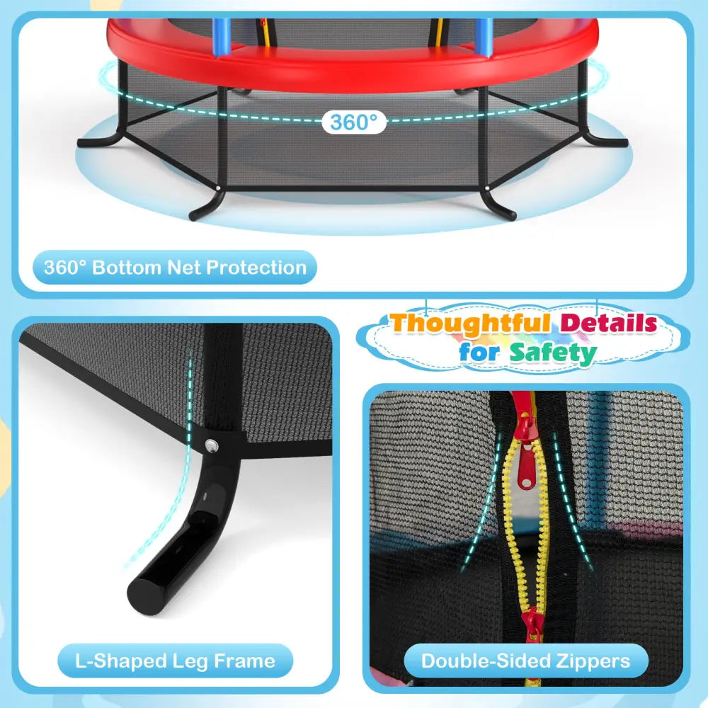 55 Inch Kids Recreational Trampoline Bouncing Jumping Mat with Enclosure Net-Navy - Navy - Trampolines