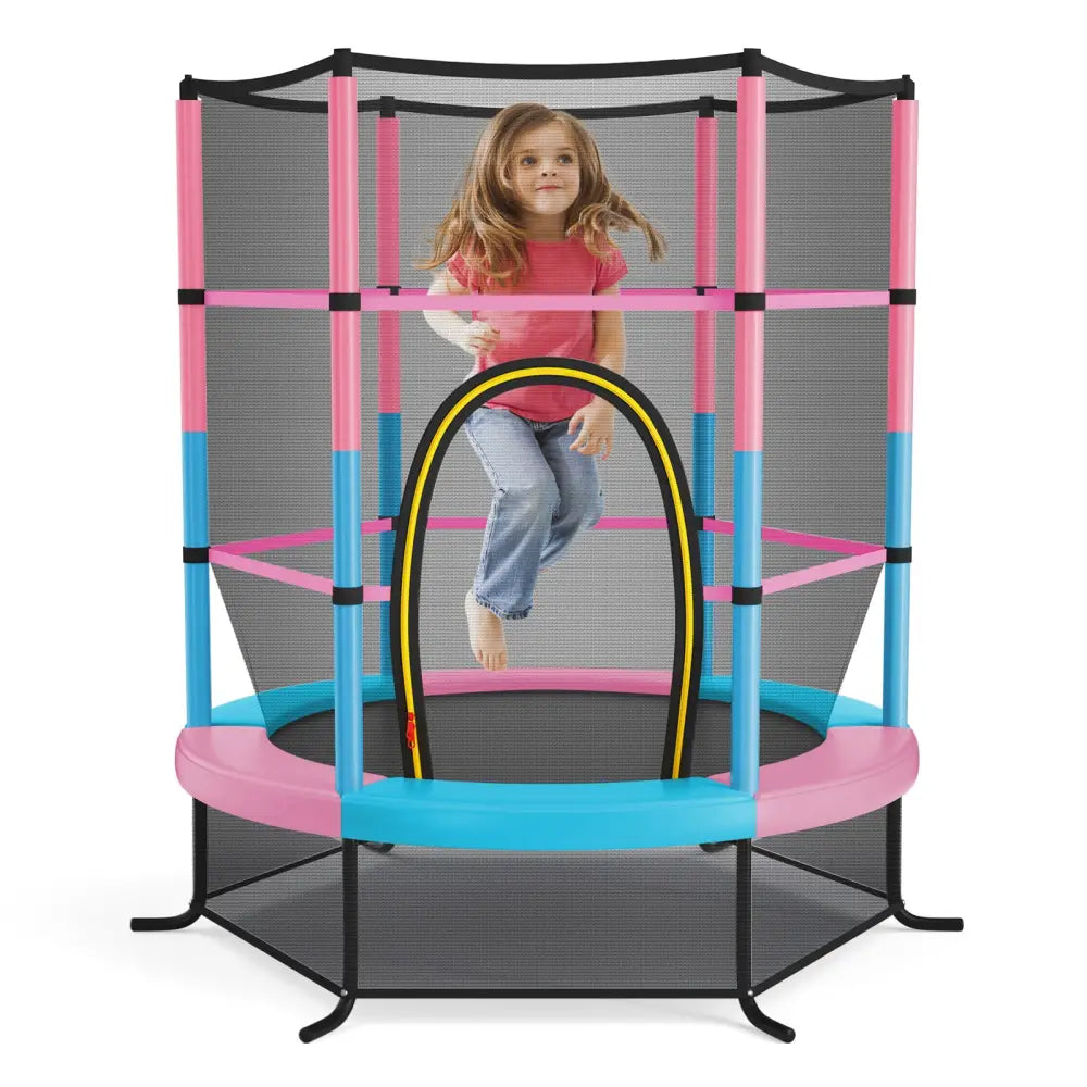55 Inch Kids Recreational Trampoline Bouncing Jumping Mat with Enclosure Net-Pink - Pink - Trampolines