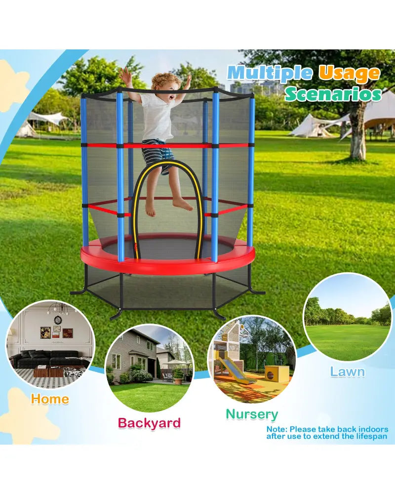 55 Inch Kids Recreational Trampoline Bouncing Jumping Mat with Enclosure Net-Navy - Navy - Trampolines