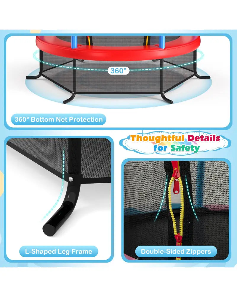 55 Inch Kids Recreational Trampoline Bouncing Jumping Mat with Enclosure Net-Navy - Navy - Trampolines