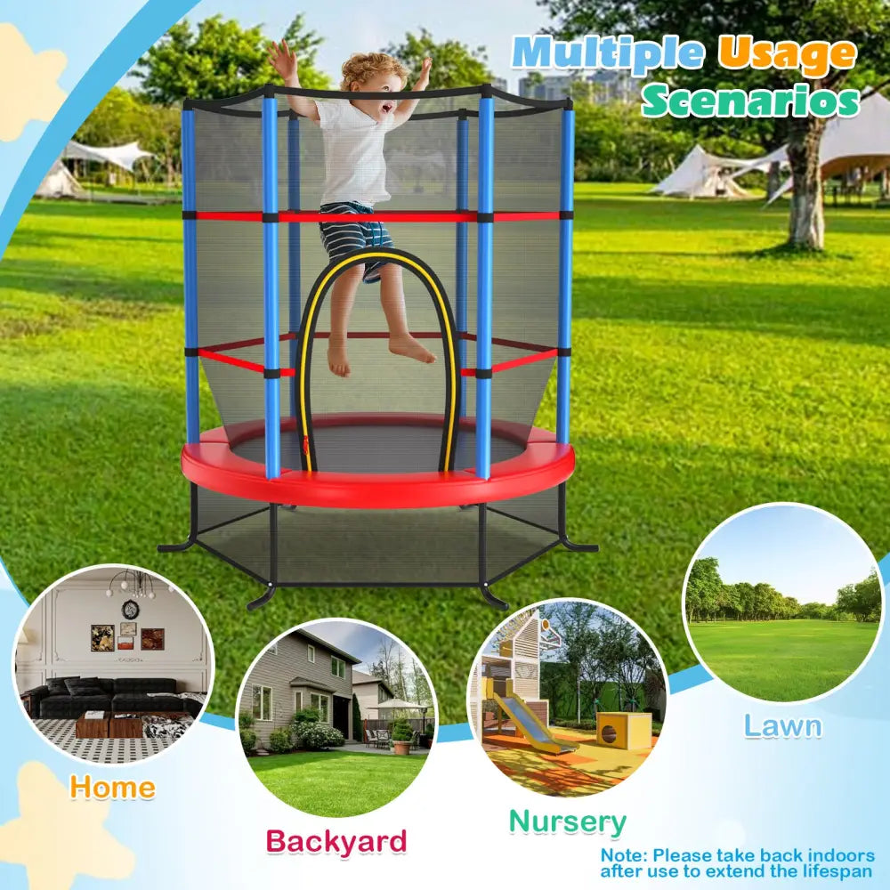 55 Inch Kids Recreational Trampoline Bouncing Jumping Mat with Enclosure Net-Navy - Navy - Trampolines