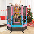 55 Inch Kids Recreational Trampoline Bouncing Jumping Mat with Enclosure Net-Pink - Pink - Trampolines