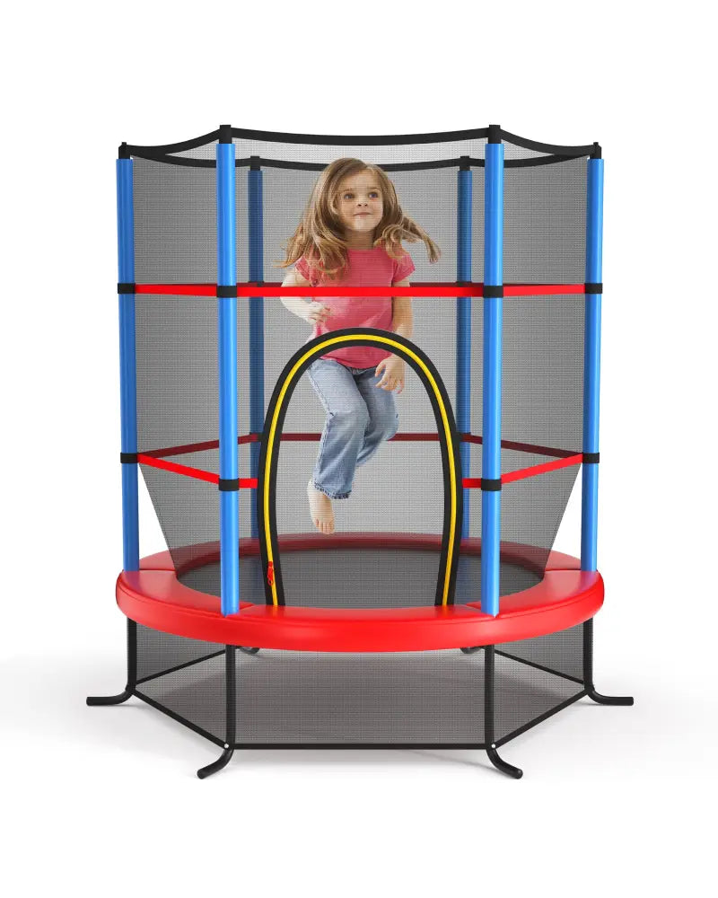55 Inch Kids Recreational Trampoline Bouncing Jumping Mat with Enclosure Net-Navy - Navy - Trampolines