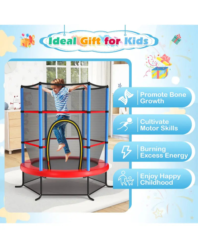 55 Inch Kids Recreational Trampoline Bouncing Jumping Mat with Enclosure Net-Navy - Navy - Trampolines