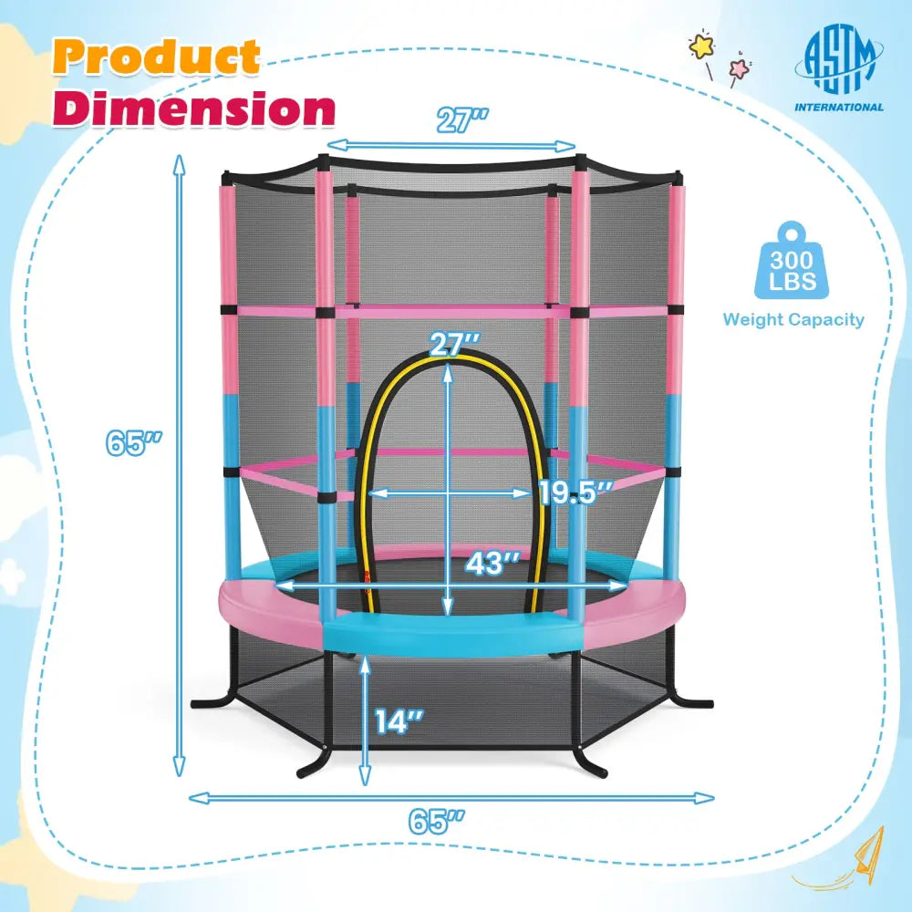 55 Inch Kids Recreational Trampoline Bouncing Jumping Mat with Enclosure Net-Pink - Pink - Trampolines