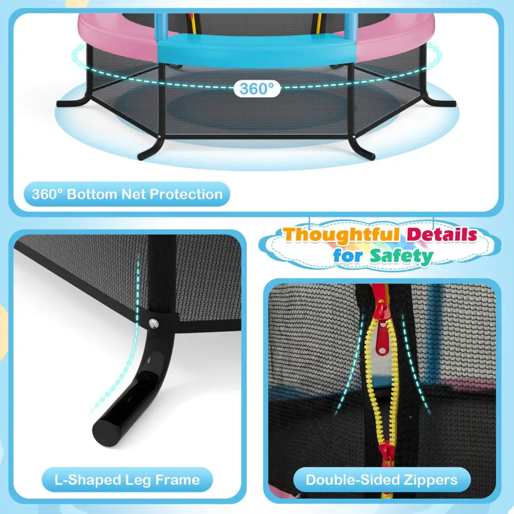 55 Inch Kids Recreational Trampoline Bouncing Jumping Mat with Enclosure Net-Pink - Pink - Trampolines