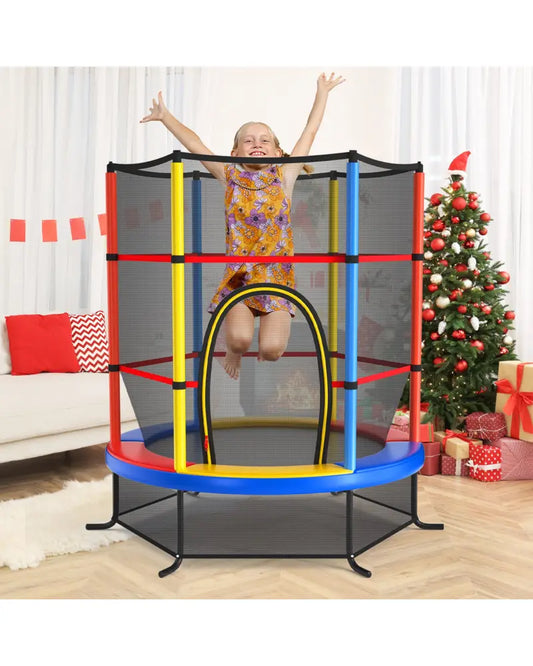 55 Inch Kids Recreational Trampoline Bouncing Jumping Mat with Enclosure Net-Yellow - Yellow - Trampolines