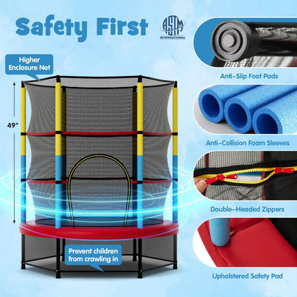 55 Inch Mini Trampoline for Kids with Safety Enclosure Net for Indoor Outdoor - Yellow - Trampolines