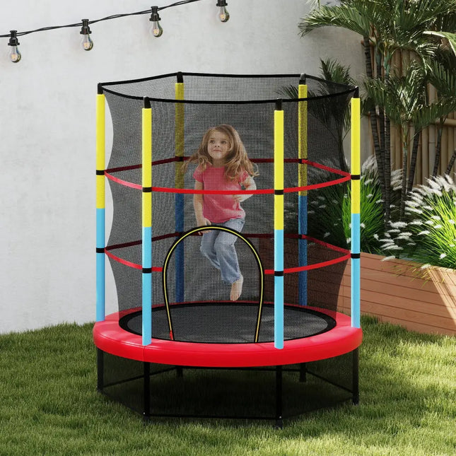 55 Inch Mini Trampoline for Kids with Safety Enclosure Net for Indoor Outdoor - Yellow - Trampolines