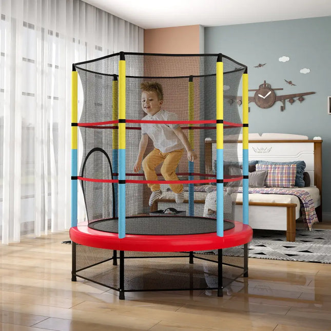 55 Inch Mini Trampoline for Kids with Safety Enclosure Net for Indoor Outdoor - Yellow - Trampolines