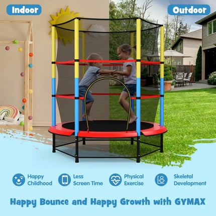 55 Inch Mini Trampoline for Kids with Safety Enclosure Net for Indoor Outdoor - Yellow - Trampolines