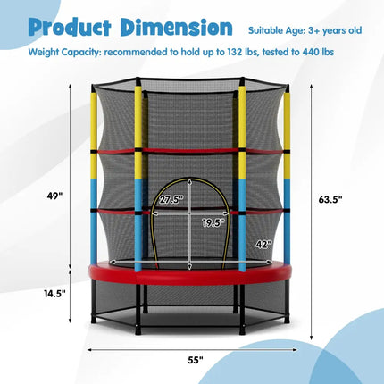 55 Inch Mini Trampoline for Kids with Safety Enclosure Net for Indoor Outdoor - Yellow - Trampolines