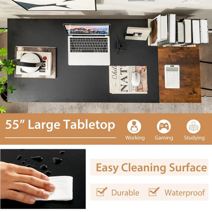 55 Inch Modern Computer Writing Desk with 2 Storage Shelves-Black - Black - Computer Desks