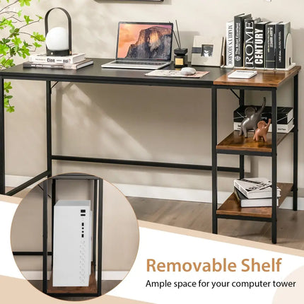 55 Inch Modern Computer Writing Desk with 2 Storage Shelves-Black - Black - Computer Desks