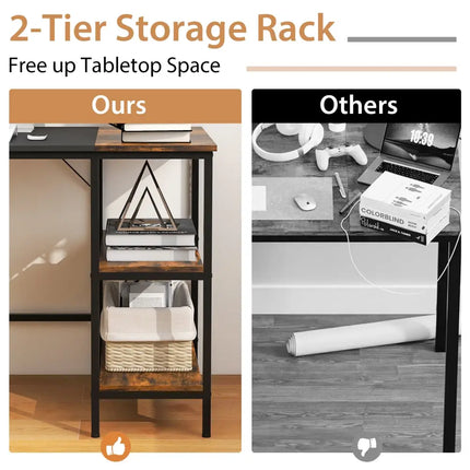 55 Inch Modern Computer Writing Desk with 2 Storage Shelves-Black - Black - Computer Desks