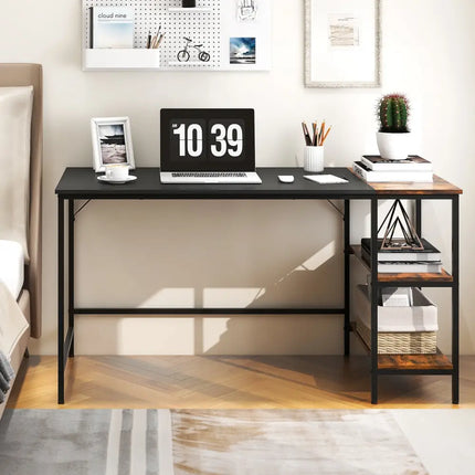 55 Inch Modern Computer Writing Desk with 2 Storage Shelves-Black - Black - Computer Desks
