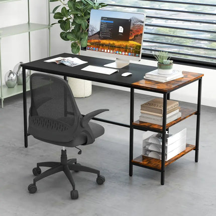 55 Inch Modern Computer Writing Desk with 2 Storage Shelves-Black - Black - Computer Desks