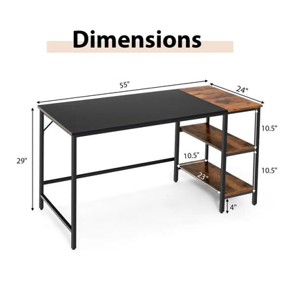 55 Inch Modern Computer Writing Desk with 2 Storage Shelves-Black - Black - Computer Desks