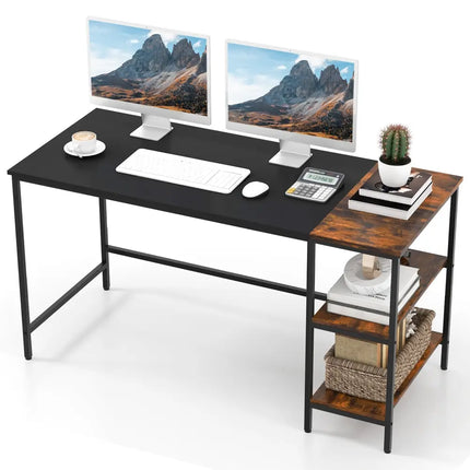 55 Inch Modern Computer Writing Desk with 2 Storage Shelves-Black - Black - Computer Desks