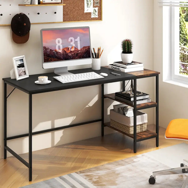 55 Inch Modern Computer Writing Desk with 2 Storage Shelves-Black - Black - Computer Desks
