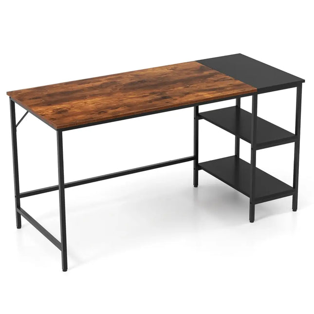 55 Inch Modern Industrial Style Study Writing Desk with 2 Storage Shelves-Brown - Rustic Brown - Computer Desks