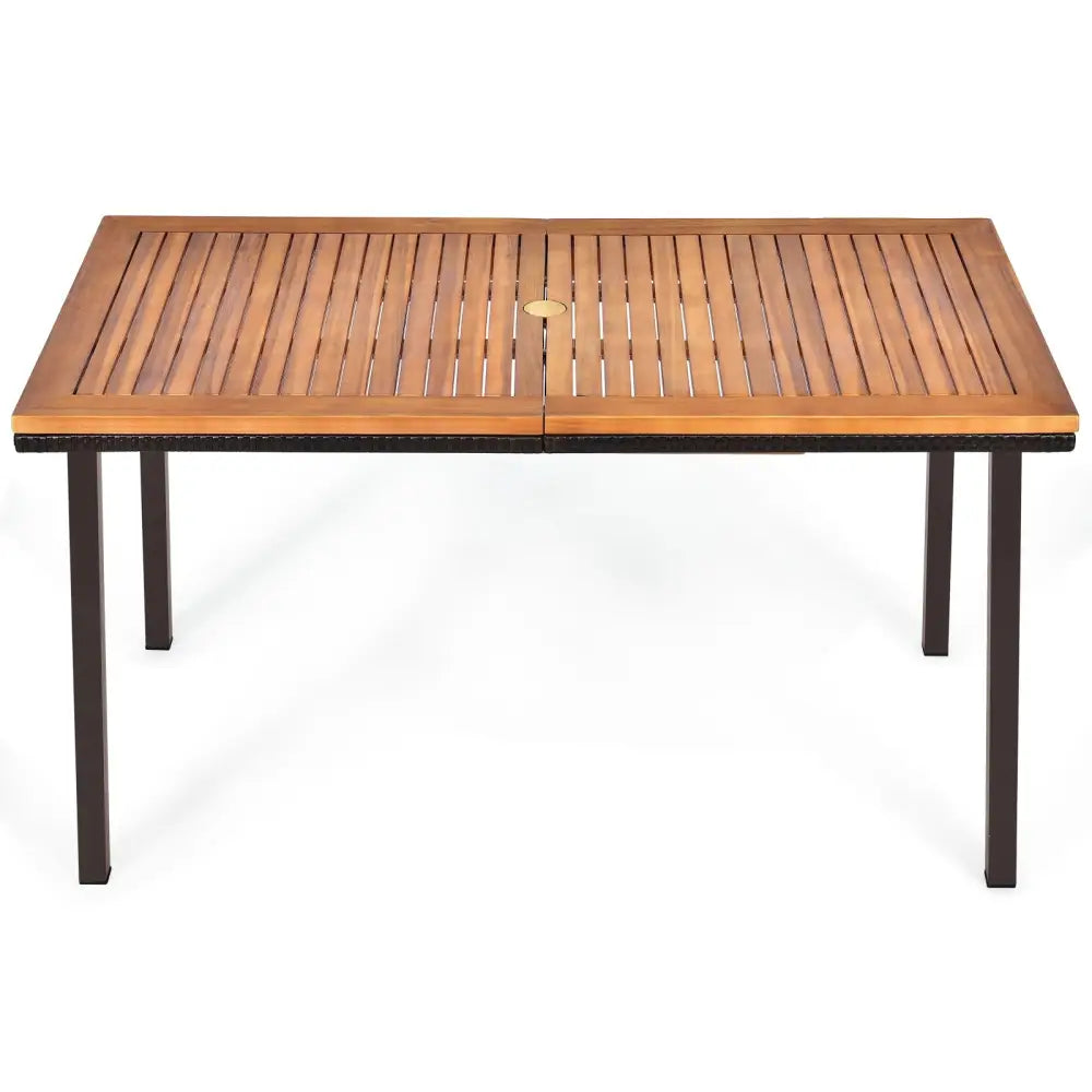 55 Inch Patio Acacia Dining Table with Umbrella Hole - Natural - Patio Dining Tables