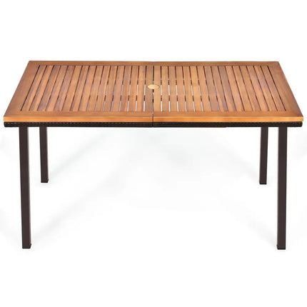 55 Inch Patio Acacia Dining Table with Umbrella Hole - Natural - Patio Dining Tables