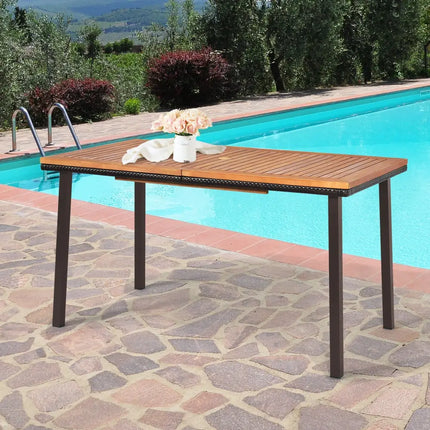 55 Inch Patio Acacia Dining Table with Umbrella Hole - Natural - Patio Dining Tables