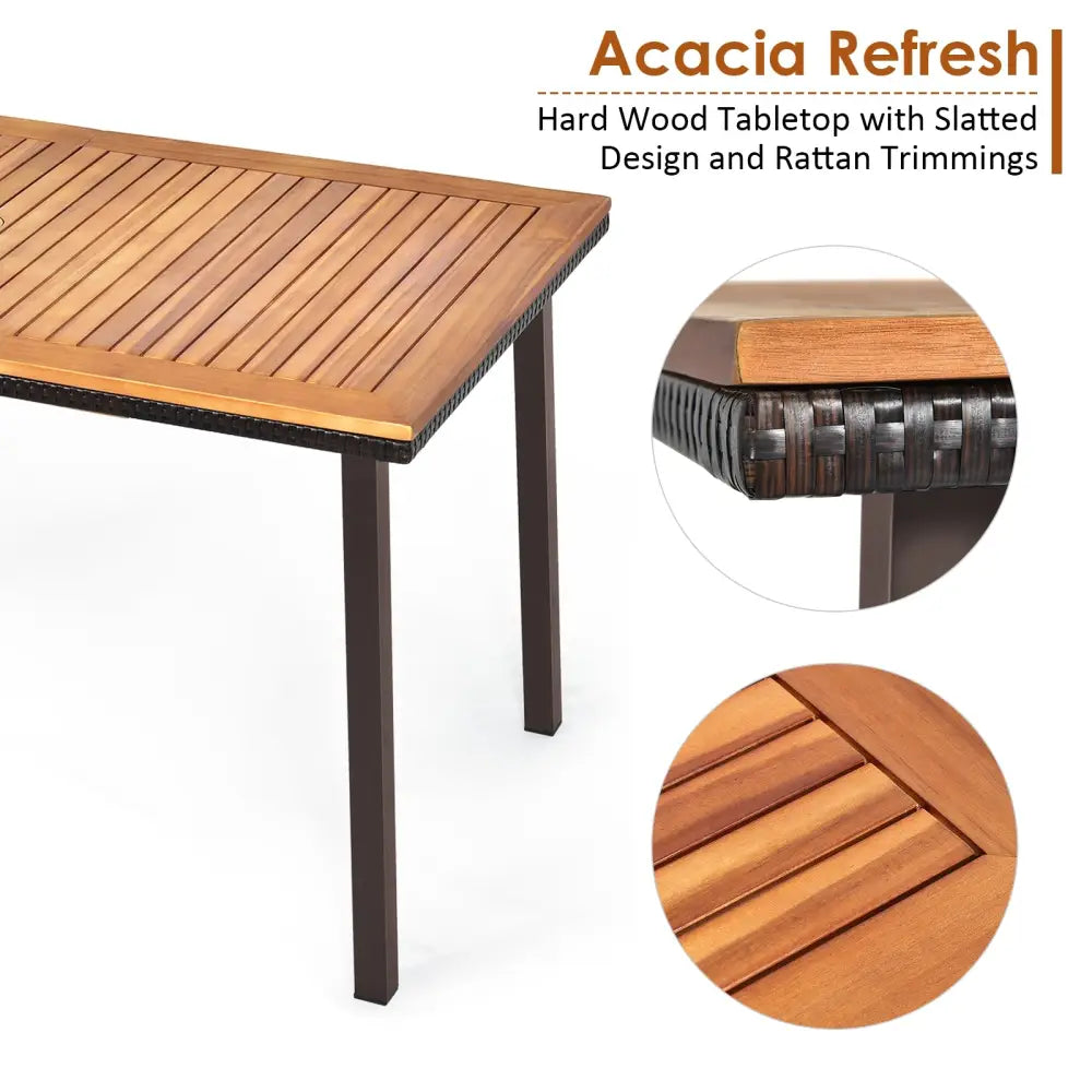 55 Inch Patio Acacia Dining Table with Umbrella Hole - Natural - Patio Dining Tables
