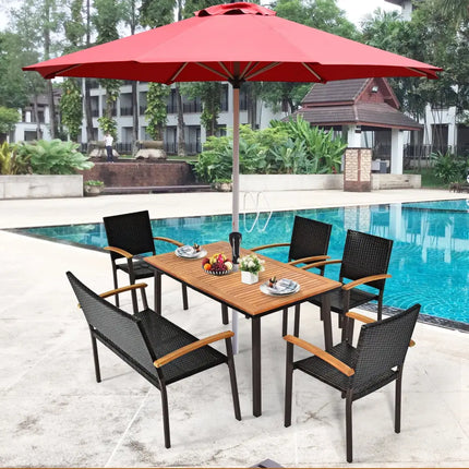 55 Inch Patio Acacia Dining Table with Umbrella Hole - Natural - Patio Dining Tables