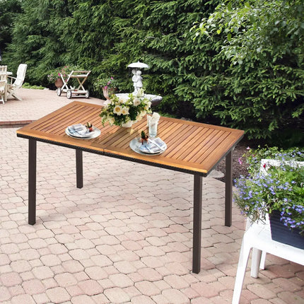 55 Inch Patio Acacia Dining Table with Umbrella Hole - Natural - Patio Dining Tables