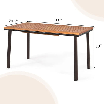 55 Inch Patio Acacia Dining Table with Umbrella Hole - Natural - Patio Dining Tables
