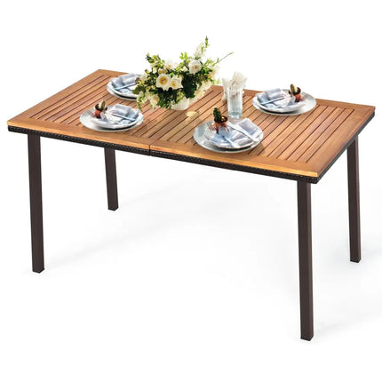 55 Inch Patio Acacia Dining Table with Umbrella Hole - Natural - Patio Dining Tables
