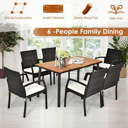 55 Inch Patio Acacia Dining Table with Umbrella Hole - Natural - Patio Dining Tables