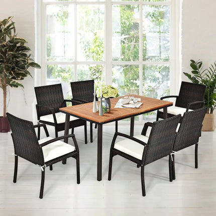 55 Inch Patio Acacia Dining Table with Umbrella Hole - Natural - Patio Dining Tables