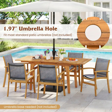 55 Inch Patio Dining Table Expandable for 6-8 People with Umbrella Hole - Natural - Patio Dining Tables
