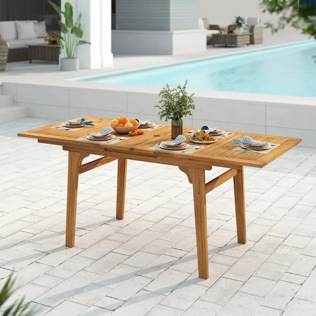 55 Inch Patio Dining Table Expandable for 6-8 People with Umbrella Hole - Natural - Patio Dining Tables