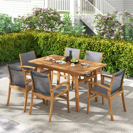 55 Inch Patio Dining Table Expandable for 6-8 People with Umbrella Hole - Natural - Patio Dining Tables