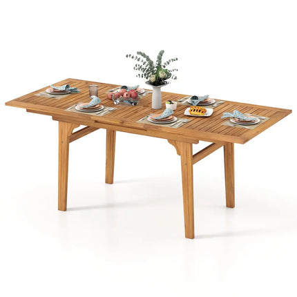 55 Inch Patio Dining Table Expandable for 6-8 People with Umbrella Hole - Natural - Patio Dining Tables