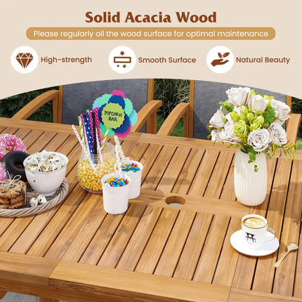 55 Inch Patio Dining Table Expandable for 6-8 People with Umbrella Hole - Natural - Patio Dining Tables