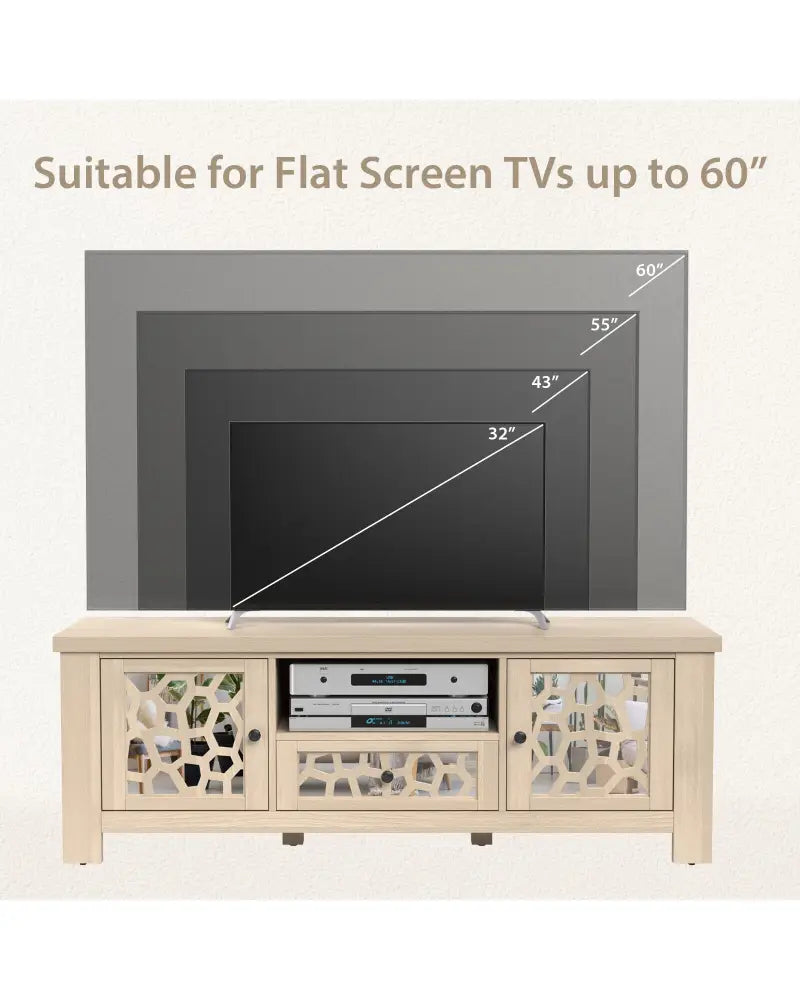 55 Inch Retro TV Stand Media Entertainment Center with Mirror Doors and Drawer-Natural - Natural - Entertainment