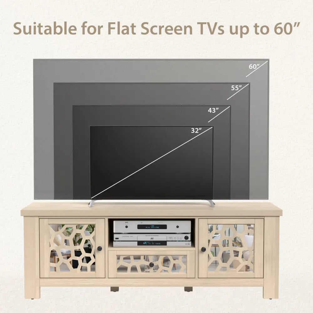 55 Inch Retro TV Stand Media Entertainment Center with Mirror Doors and Drawer-Natural - Natural - Entertainment