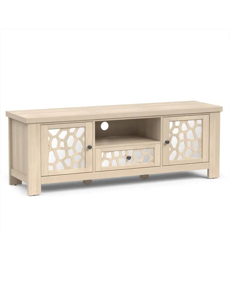 55 Inch Retro TV Stand Media Entertainment Center with Mirror Doors and Drawer-Natural - Natural - Entertainment