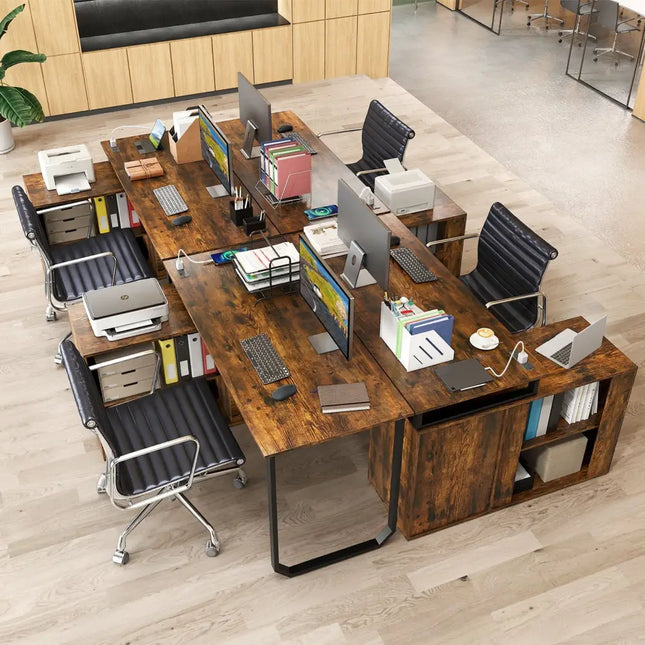 55 Inch Reversible L Shaped Desk with 3 Drawers Home Office Desk with Adjustable Shelf-Rustic Brown Costway